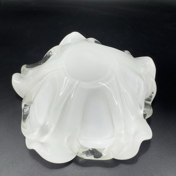Venetian Murano Glass Folded Edges Ashtray Dish Bowl White Magenta Center Italy - Picture 3 of 16